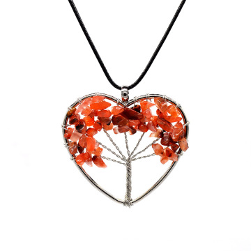 Hot Sale Carnelian Healing Gemstone Beads Leather Rope Style Pendant Tree Of Life Crystal Jewelry